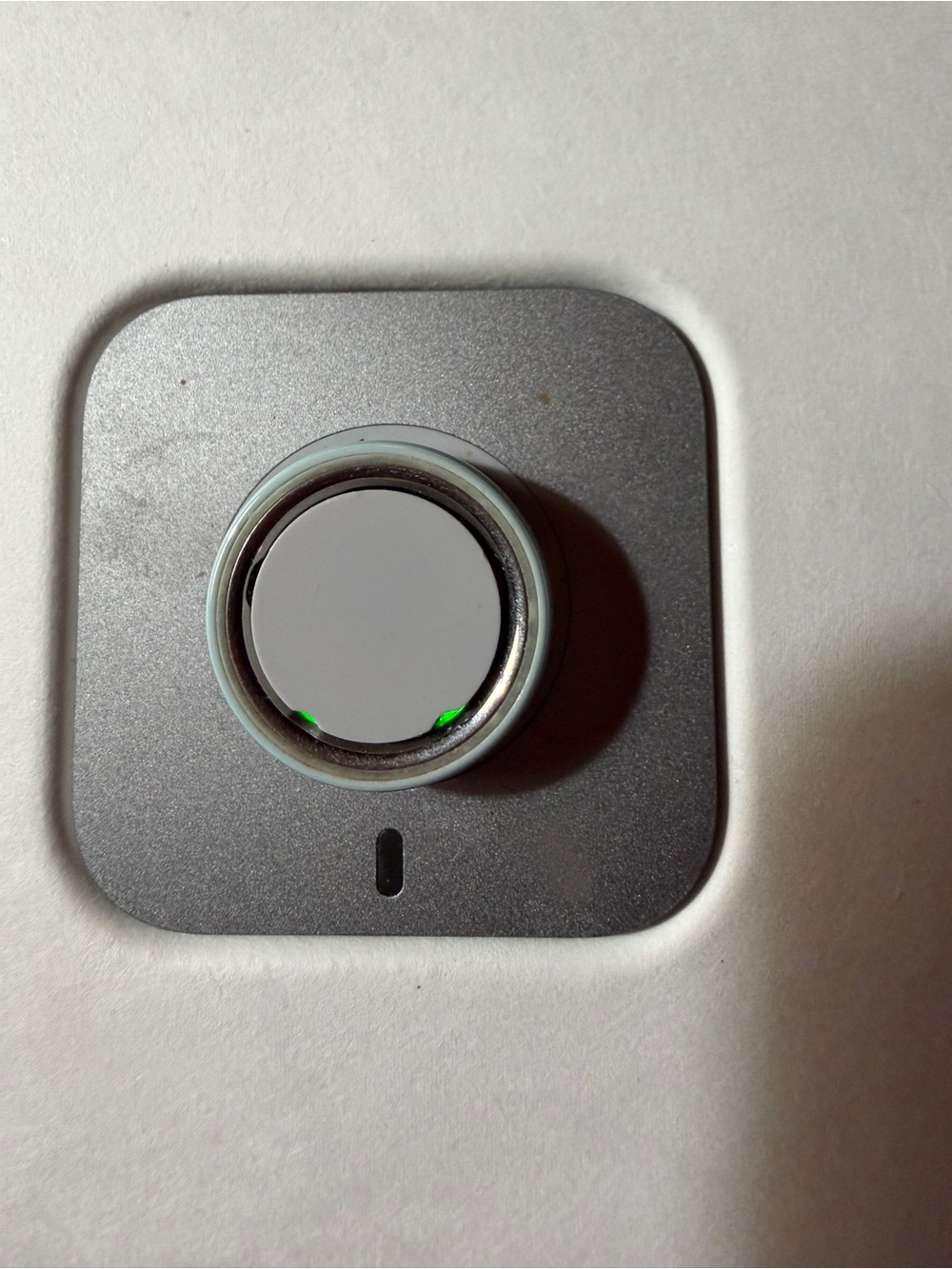 Oura Ring in Silver and White with Subtle Green LEDs